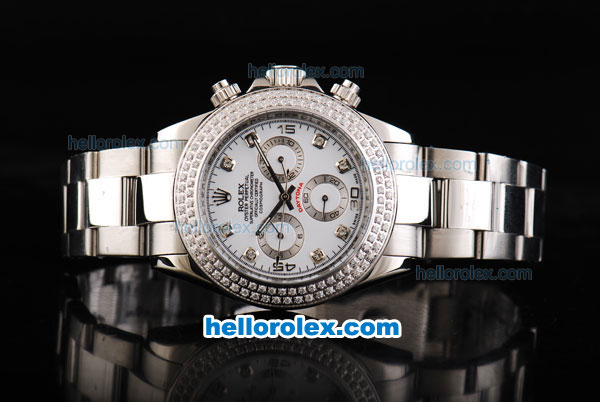 Rolex Daytona Chronograph Automatic with Diamond Bezel-Diamond Marking and White Dial - Click Image to Close